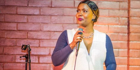 An image of Sanaipei Tande during the event 'roasting of Sanaipei' at Roast House Nairobi