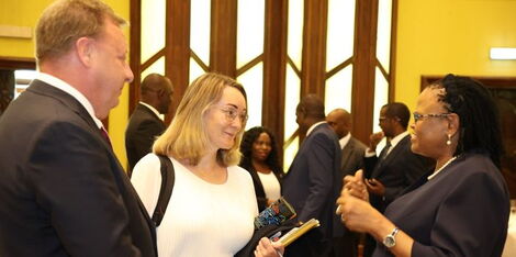 Chief Justice Martha Koome interacting with sector partners in a roundtable meeting on Monday, February 6, 2023
