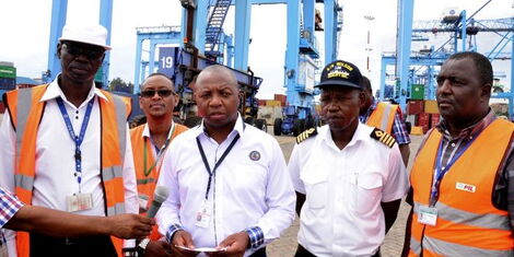 Captain William Ruto (second from right) and former KPA MD Daniel Manduku General Manager Captain William Ruto address media at a past event. 