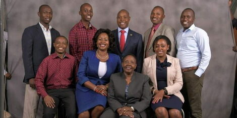Machakos Governor Wavinya Ndeti (front row, second from left) poses for a photo with her staff. 