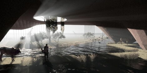 The Cave Bureau Proposal showing a Maasai herdsman and his cattle on the cow corridor under a highway dated Thursday,November 4, 2021