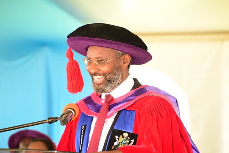 Vice Chancellor Stephen Gitahi speaking during UoN's 64th graduation ceremony on December 11, 2020