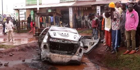 Vehicle torched by Kimilili residents on Saturday, August 14, 2021