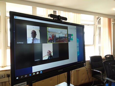 Videoconferencing equipment donated by Huawei to Kenya's Ministry of Transport on March 20, 2020.