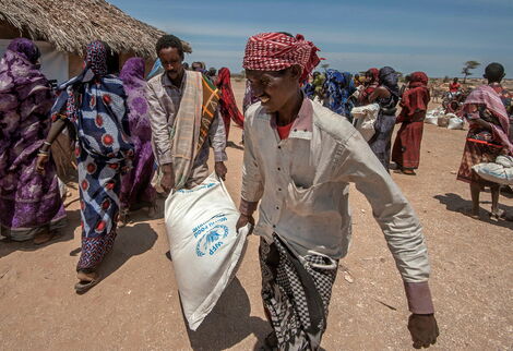 Residents in Turkana receiving food donation from World Food Programme (WFP) on Friday September 23, 2022.