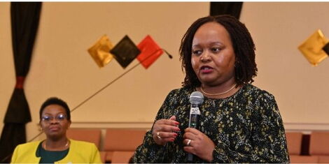 Kirinyaga Governor Anne Waiguru speaking during a tour in the US with Deputy President William Ruto on March 5, 2022