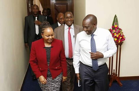Undated image of Deputy President William Ruto and Kirinyaga Governor Anne Waiguru during a meeting in Karen, Nairobi
