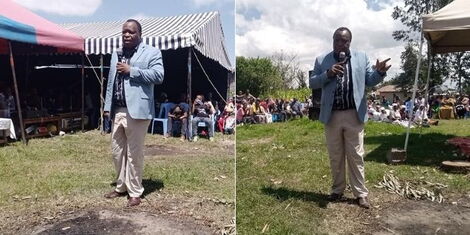 TSP Nyandarua gubernatorial candidate Waithaka Kirika Mwangi addressing residents on May 17, 2022.