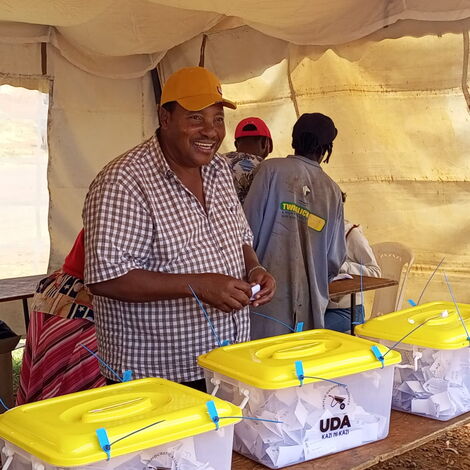 Former Kiambu Governor Ferdinand Waititu casts his vote at Wangige Market on Thursday April 14, 2022.