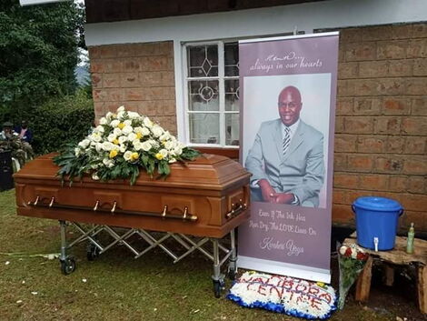 Ken Walibora's coffin during his burial service on Wednesday, April 22, 2020 at his Huruma village, Cherangany Constituency in Trans-Nzoia County