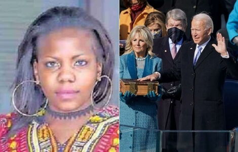 A collage image of Eunice Wanjira Wambari and US President Joe Biden.