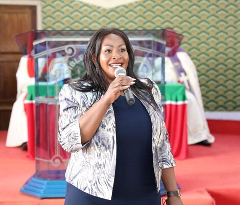 CAS Wavinya Ndeti addressing a congregation during her past event at the church