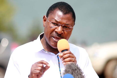 Bungoma Senator Moses Wetangula addresses a gathering in Busia in 2018