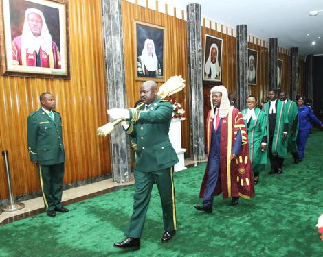 National Assembly speaker, Moses Wetangula, walks into the House after being sworn in on Thursday, September 8, 2022