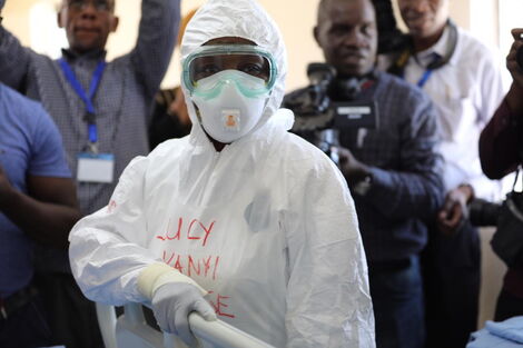 A health practitioner in protective gear at Coronavirus treatment and isolation facility in Mbagathi District Hospital, Nairobi on Friday, March 6, 2020.