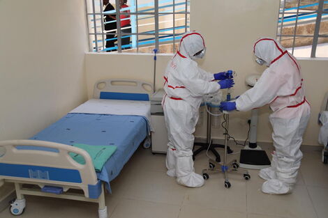 Medical practitioners at a Coronavirus isolation and treatment facility in Mbagathi District Hospital on Friday, March 6, 2020.