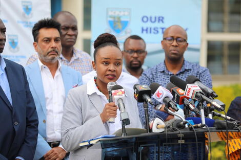 A photo of Health CAS Mercy Mwagangi issuing an update on coronavirus at Mbagathi Hospital on Saturday, March 14, 2020