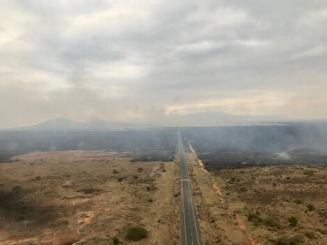 An ariel view of the fire incident at Tsavo Conservation area