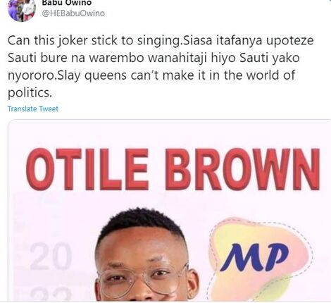 A screenshot of Babu Owino's post