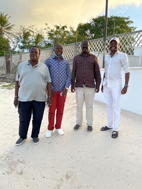ODM leader Raila Odinga meeting with Cotu boss Francis Atwoli, MP Caleb Amisi & Davidson Wakairu in Kilifi on July 20, 2021