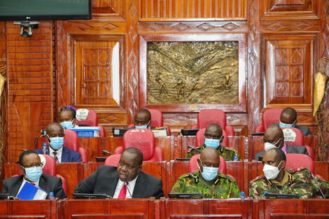 Dr Fred Matiang'i was accompanied by top security bosses in Parliament on Wednesday, September 1, 2021