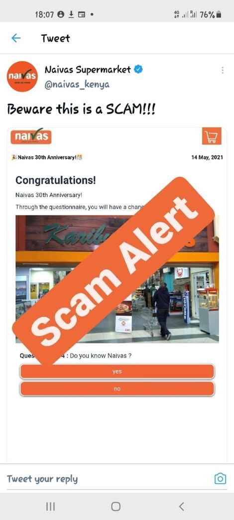 A screenshot of the fake questionnaire.