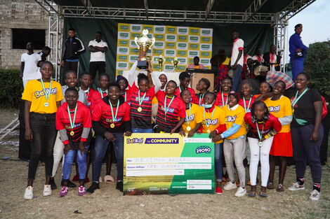 Mutarakwa FC players celebrate after being gifted a cheque worth Ksh150,000 on Sunday, October 10 in Nairobi.