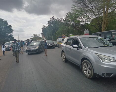 Traffic snarl up in Kiboko area, Mombasa road after a tree fell across the road on Wednesday, October 13.