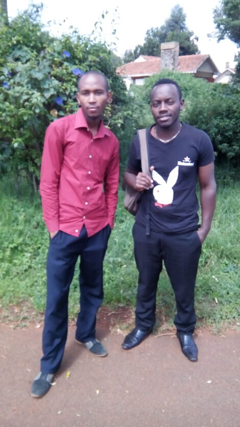Balozi Chege (left) with a classmate Geoffrey Karanja in Moi University main campus in June 2015