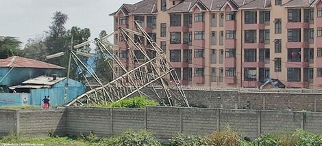 The Kiambere- Embakasi high voltage transmission power line tower collapses on Tuesday, January 11.
