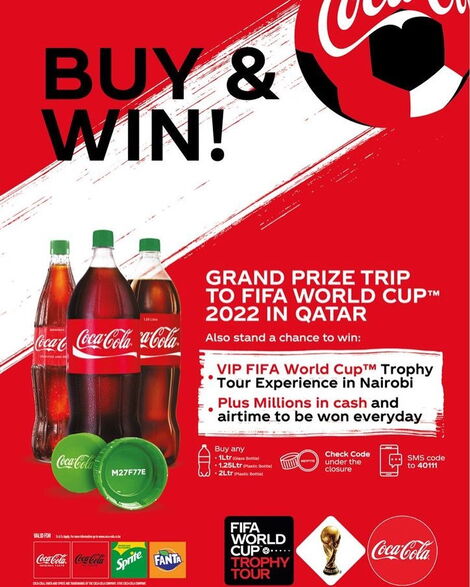 A poster announcing Coca-Cola prizes in the ongoing promotion