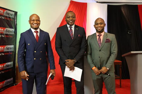 KTN News reporter Ibrahim Karanja (left) poses for a photo alongside his colleagues at a past event. 