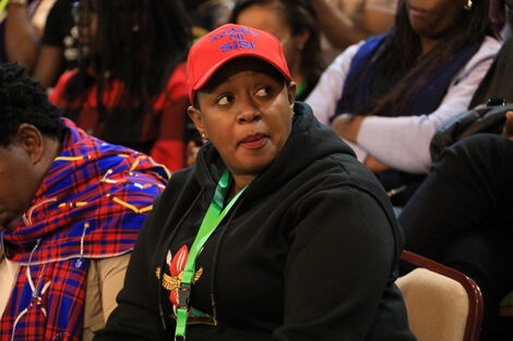 Former Murang'a Women Rep Sabina Chege waiting for official presidential election results at Bomas of Kenya on August 15, 2022