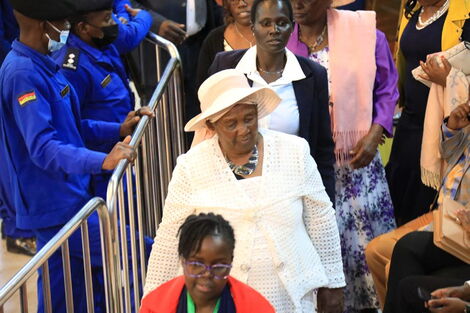 Deputy President William Ruto's Mother Mama Sarah Cheruiyot entering Bomas of Kenya on August 15, 2022