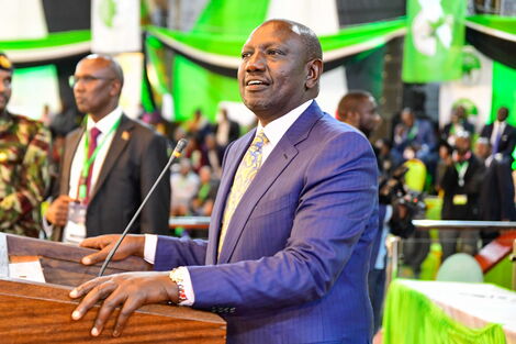 Deputy President-elect William Ruto giving his speech after being declared the winner of the August 9 presidential polls at Bomas of Kenya on August 15, 2022