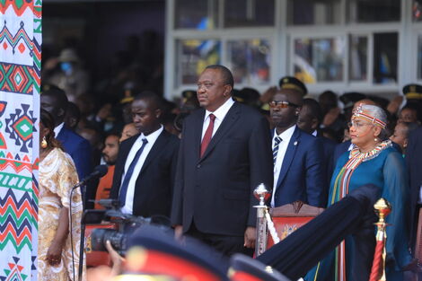 Former President Uhuru Kenyatta and former first lady Margaret Kenyatta at Kasarani Stadium on Tuesday, September 13, 2022