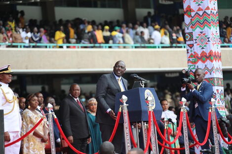 President William Ruto reads his speech at Kasarani Stadium after being sworn-in as Kenya's fifth president on Tuesday, September 13, 2022