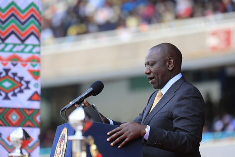 President Wiliam Ruto reading his speech at Kasarani after being sworn in as Kenya's fifth president on September 13, 2022