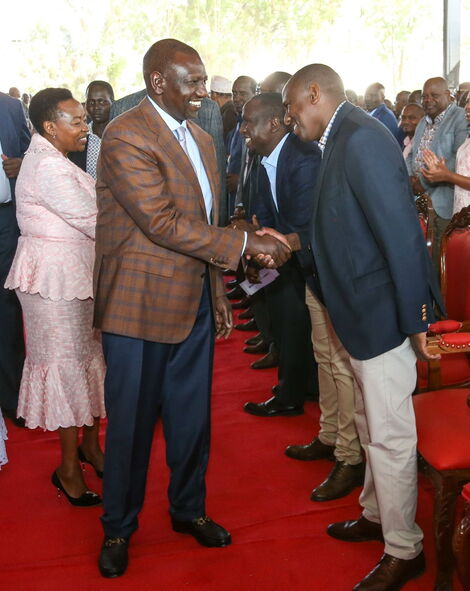 The leader of the majority, Kimani Ichung’wah and President William Ruto during an interdenominational Church service at the Nakuru Athletic Club Grounds, Nakuru County on February 12, 2023