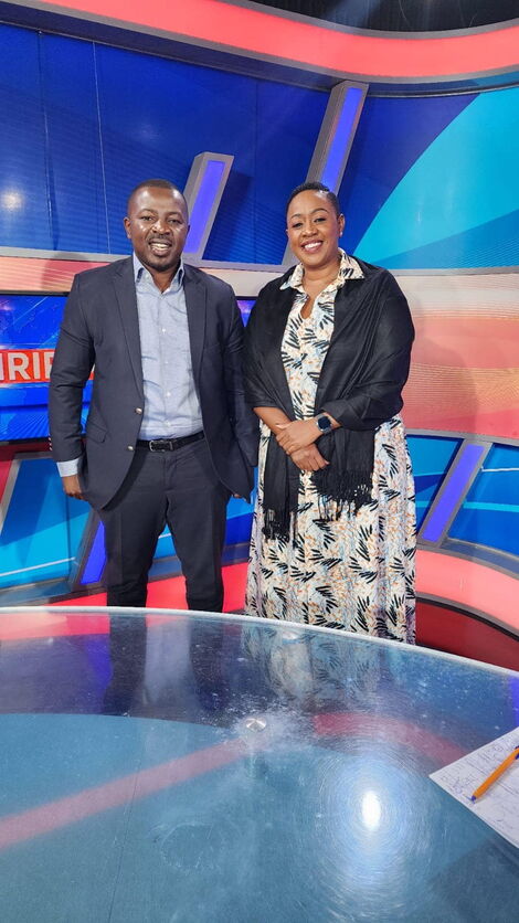 Inooro TV news anchor Francis Gachuiri and Nominated Member of Parliament Sabina Chege after interview on Sunday, February 20, 2023