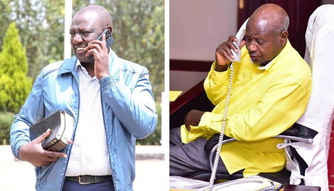 William Ruto (Left) and Ugandan President Yoweri Museveni (Right) on a phone call 