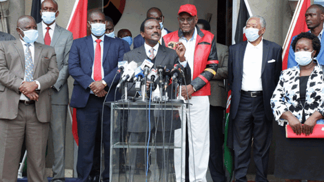 Wiper leader Kalonzo Musyoka addresses the press after signing a post-election coalition with Jubilee at Jubilee House in Nairobi. June 17, 2020.