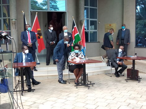 Wiper party leader Kalonzo (Standing in the Back row Centre), pictured at Jubilee Party Headquarters on June 17, 2020.