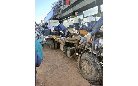 Wreckage after a bus and a truck collided head-on along Mai Mahiu-Narok road on Sarurday, May 21, 2022.