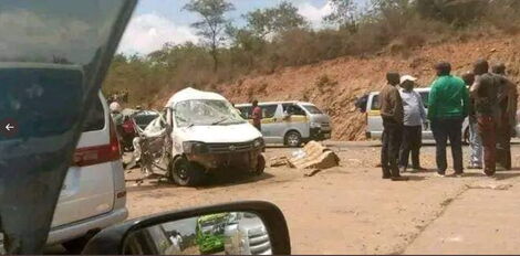 Wreckage from a grisly accident at Kambiti along the Nairobi-Meru Highway