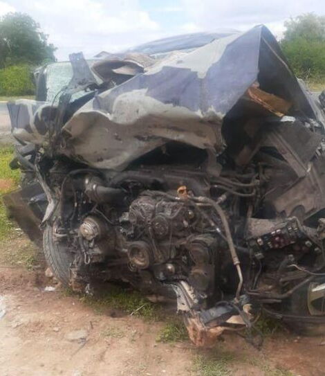 Wreckage from a head-on collision along Mombasa - Nairobi Highway on Saturday, December 25, 2021.