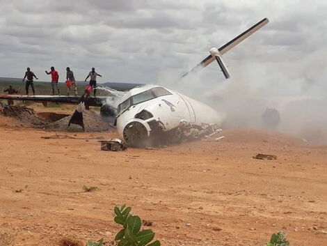 Wreckage of a KDF aircraft that crashed in Voi