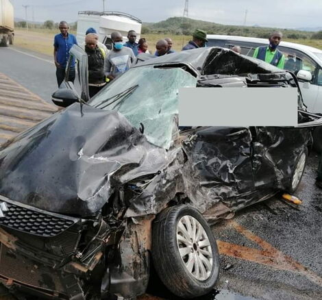 Wreckage of a car at the scene of accident along Nairobi Nakuru Highway on Tuesday, September 22, 2020.