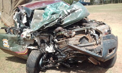 Wreckage of a police vehicle