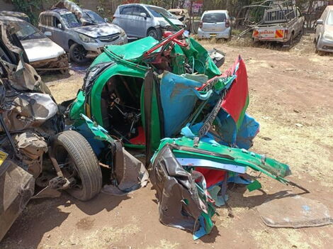 Wreckage of a tuk-tuk left after crash at Kamakis.
